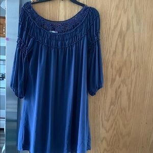 Halo Navy Blue Smocked Midi Dress Relaxed Fit